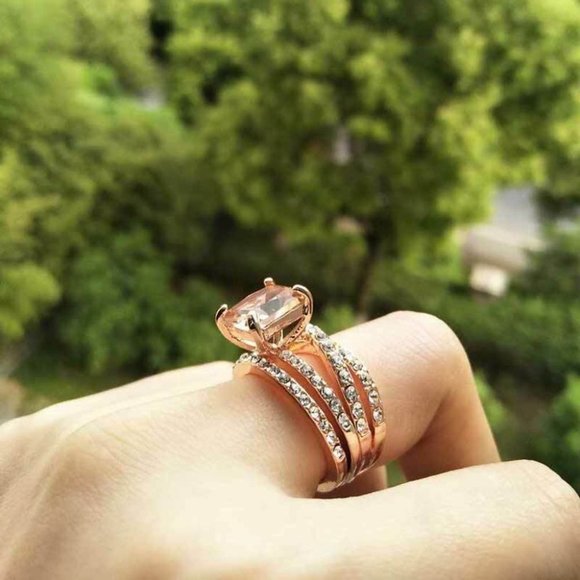 New Gorgeous 14k Gold Over Sterling Silver 3cts Champagne Diamond Ring Set - Picture 4 of 10